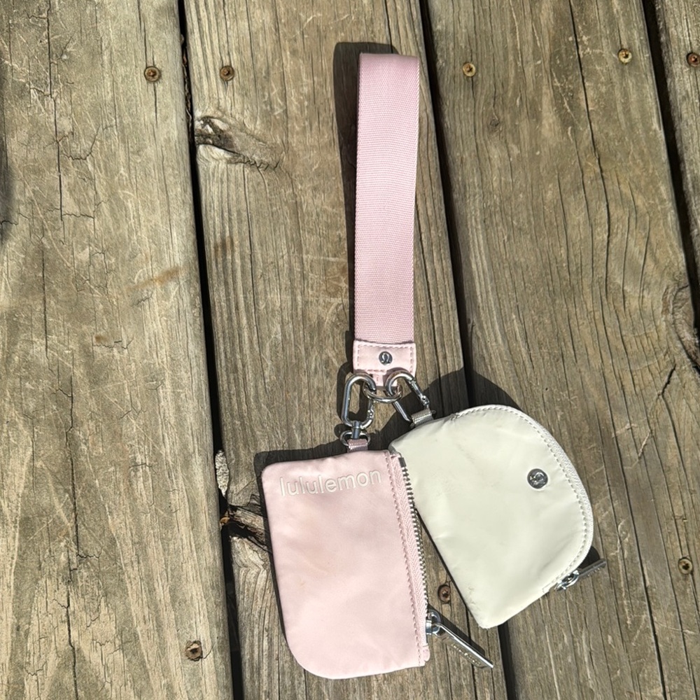 lululemon athletica Pink and Cream Women's Dual Wristlet